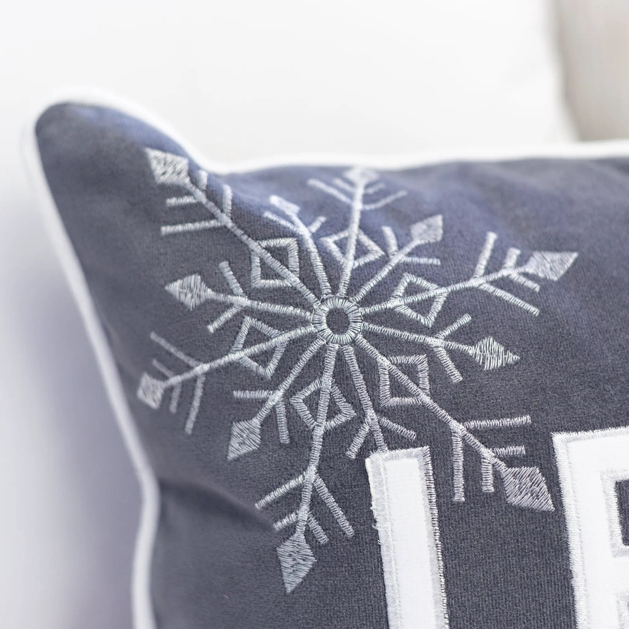 Nneka Let It Snow Gray Velvet Lumbar Pillow with Insert 14x20 by HouseOfZazla