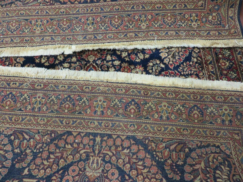 Antique Persian Sarouk Rug 4x6, Hand Knotted 1920s Oriental Carpet 4 x 6 ft, Navy Blue and Red Wool Rug, Handmade Floral Allover Persian Area Rug by Jewel Rugs
