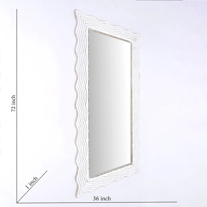Handcarved Wave Design Rectangle Mirror Accent Enhancing Space - Antique White by Unique Piece Furniture