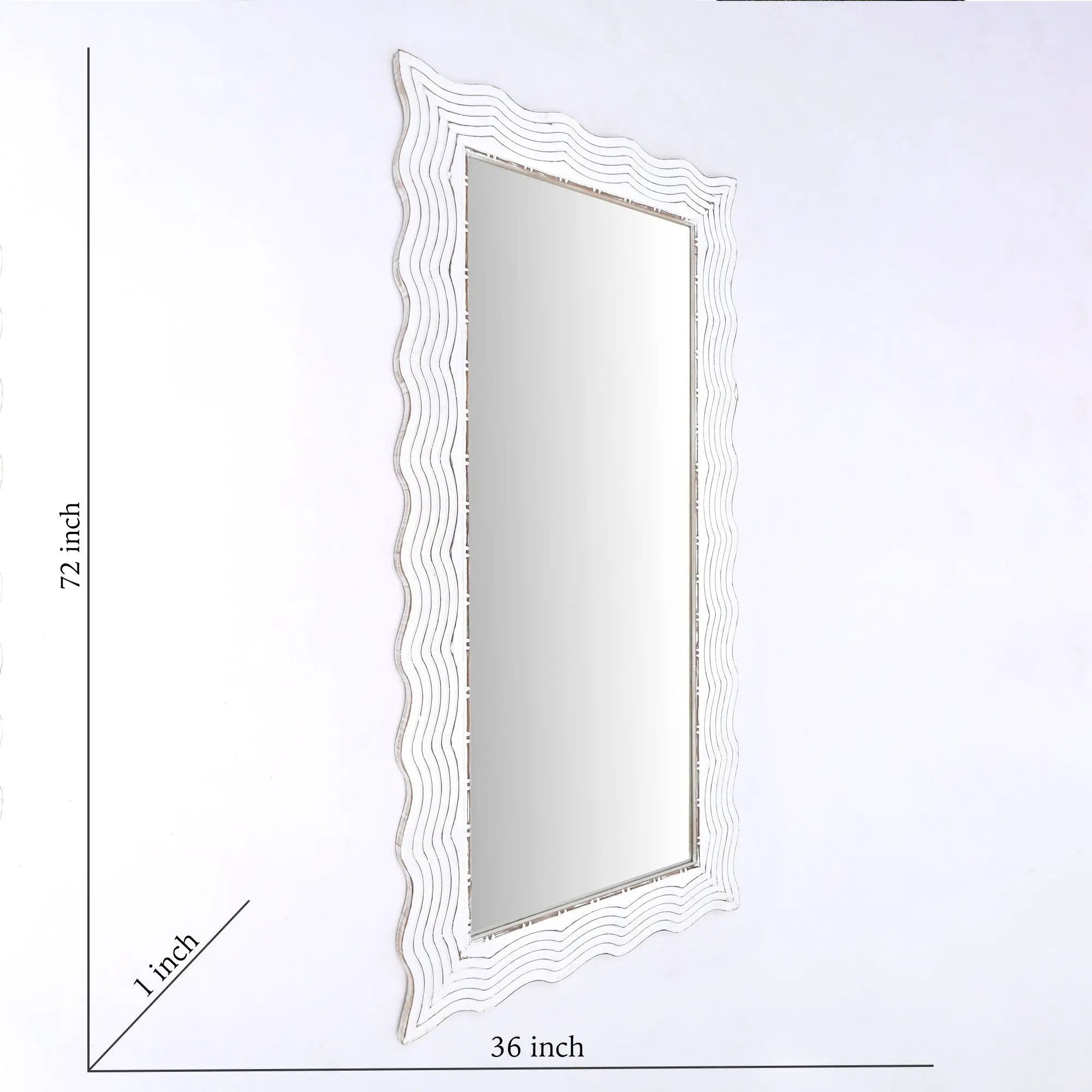 Handcarved Wave Design Rectangle Mirror Accent Enhancing Space - Antique White by HouseOfZazla
