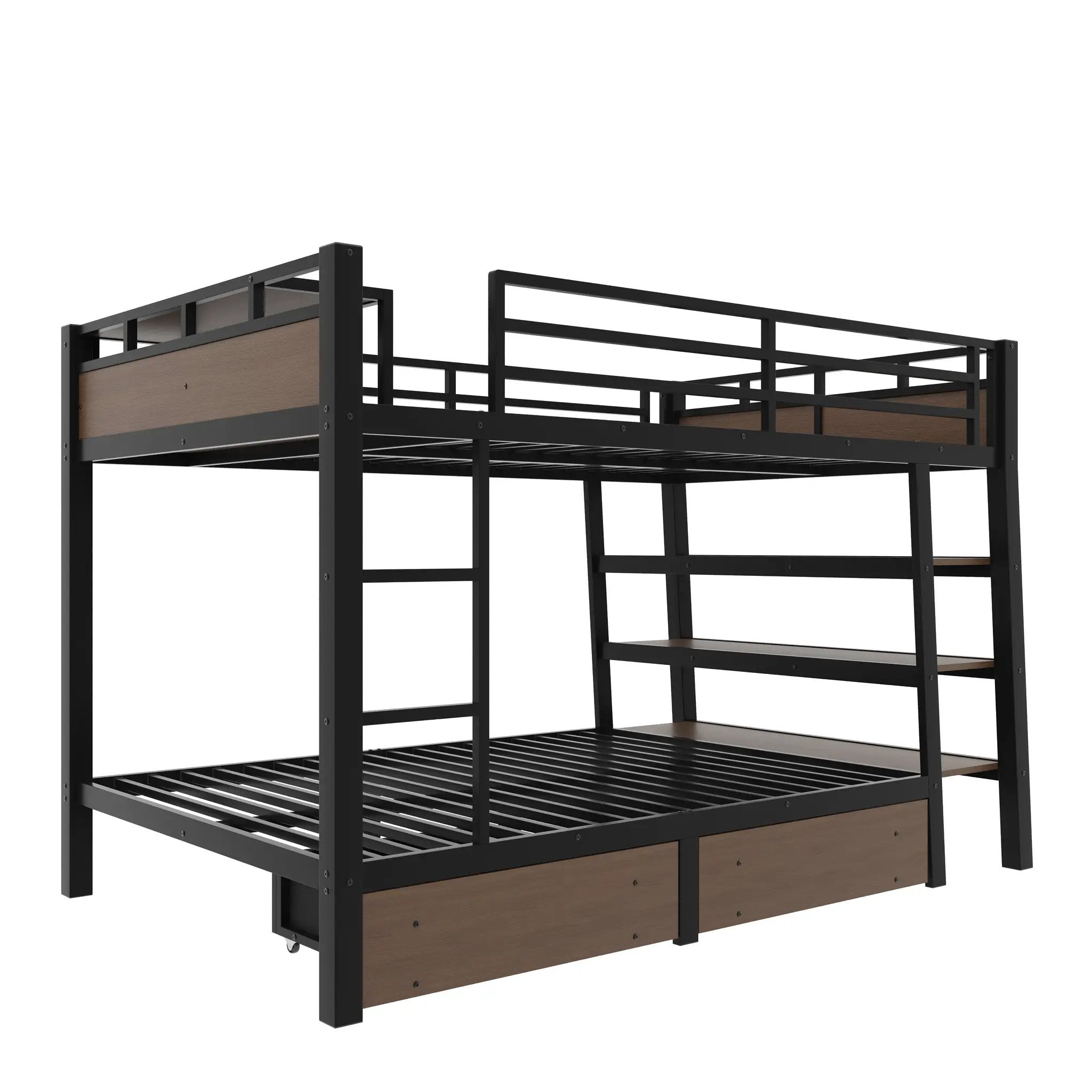 Full Size Metal Bunk Bed with Storage Shelves and USB Power Strip by HouseOfZazla