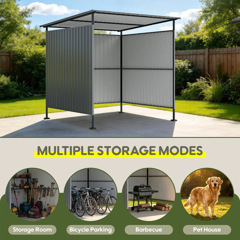 6x6FT Outdoor Pergola with Hardtop Roof, Lean-to Metal Shelter by HouseOfZazla