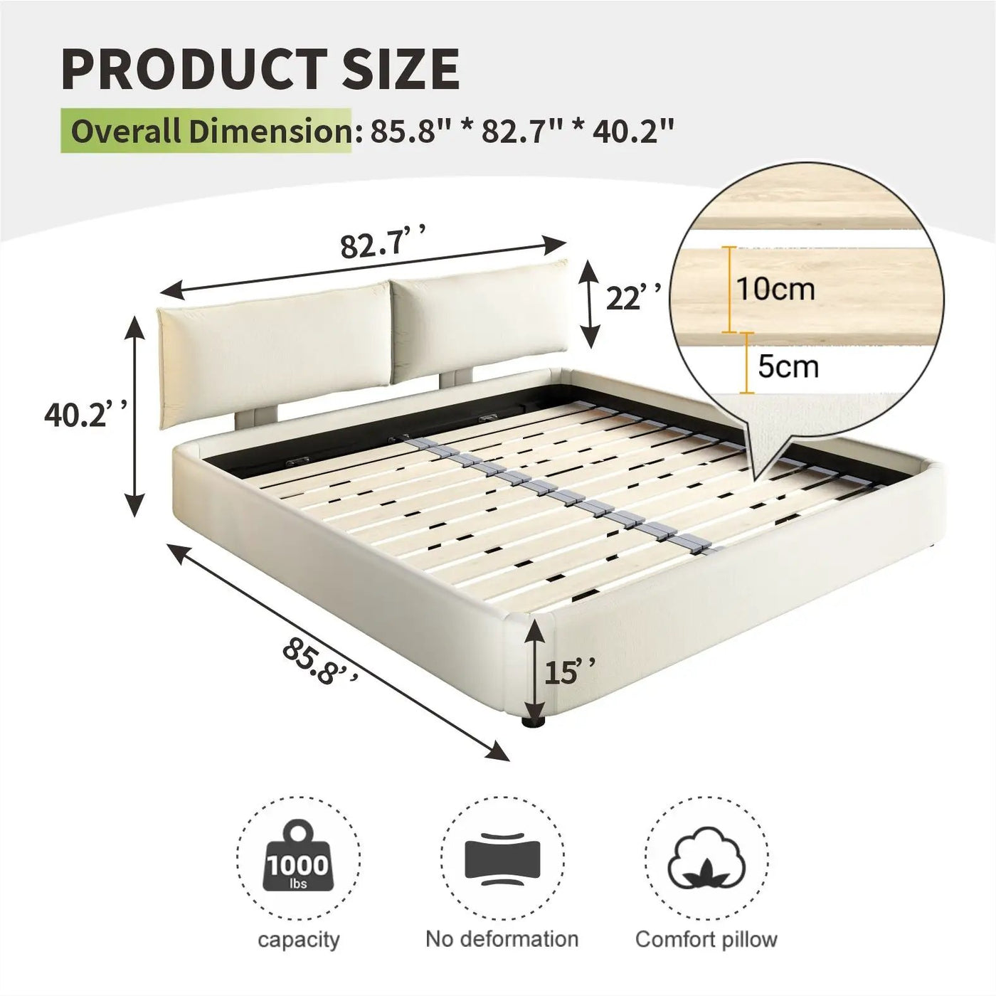 Cloud Bed Frame With Oversized Padded Movable Headboard by HouseOfZazla