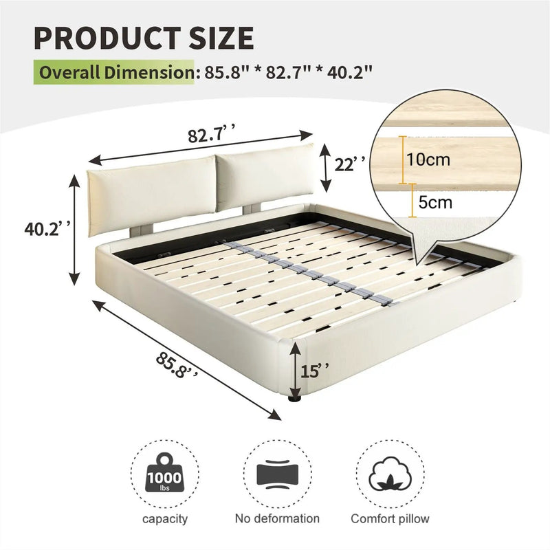 Cloud Bed Frame With Oversized Padded Movable Headboard by HouseOfZazla