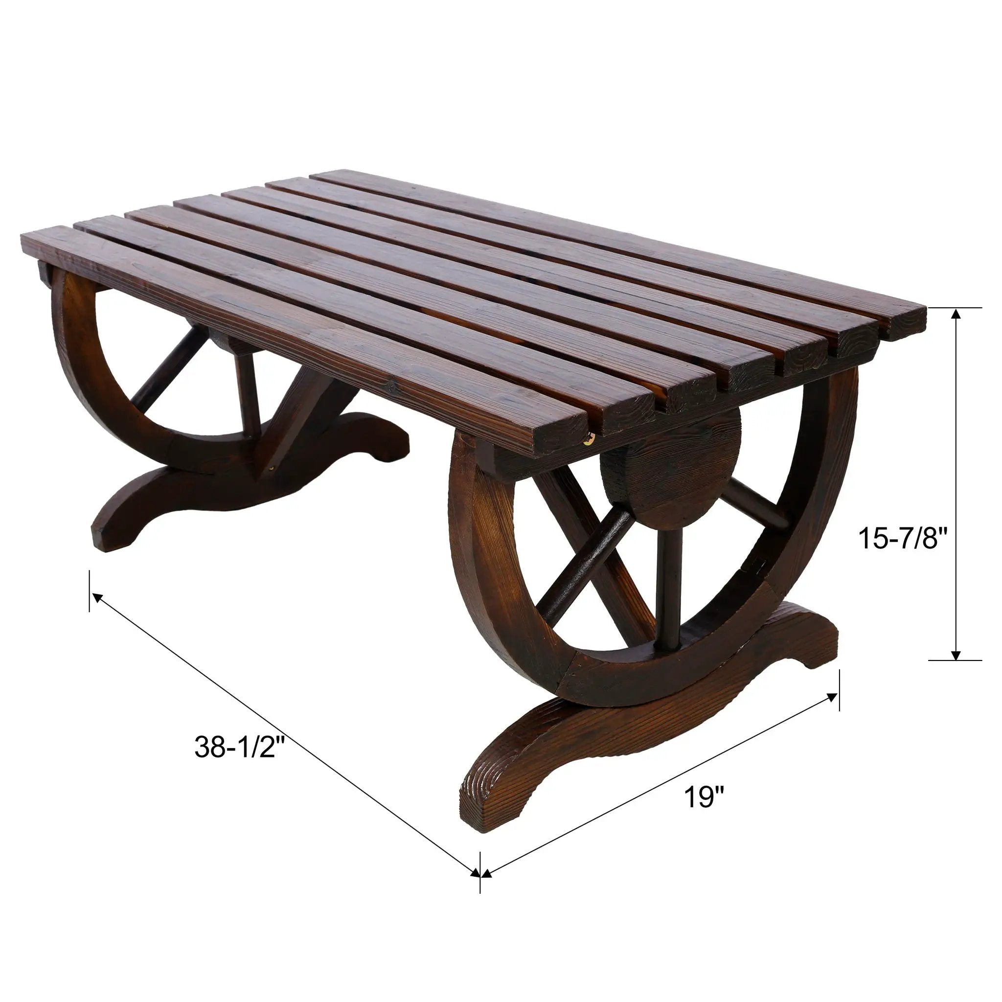 Rustic Wooden Bench With Wagon Wheel Legs For Garden And Patio - Brown by Unique Piece Furniture