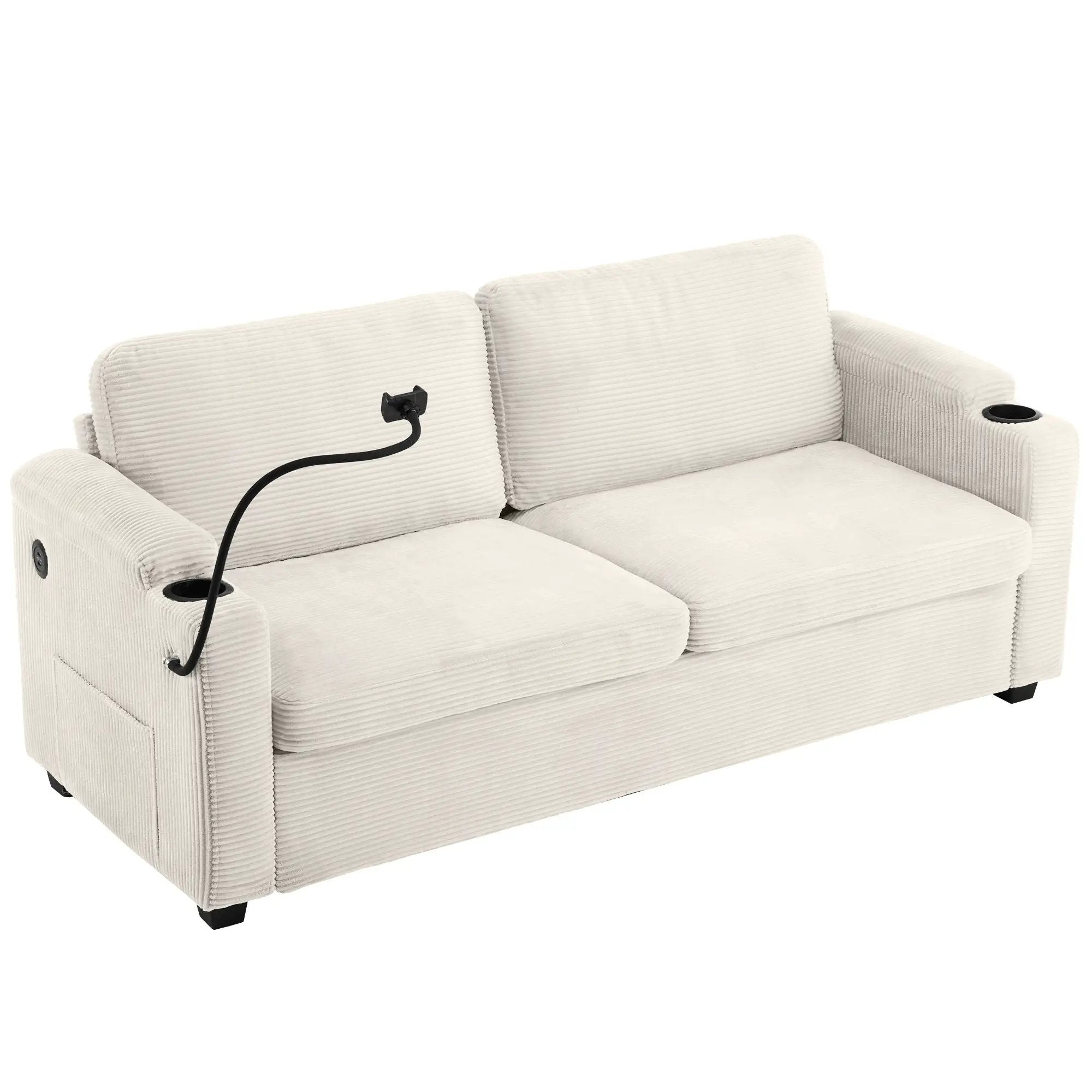 Sleeper Sofa Loveseat Sofa With Full Size Mattress, 2 USB Ports, 2 Cup Holders, 2 Side Pockets And Phone Holder by HouseOfZazla