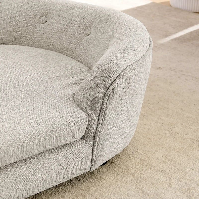 OVERSIZED Size Oval Semi-Enclosed Dog Sofa - Durable Linen Material, Button-Tufted Backrest, High-Center Low-Sides Support & Plush Comfort-Beige by HouseOfZazla
