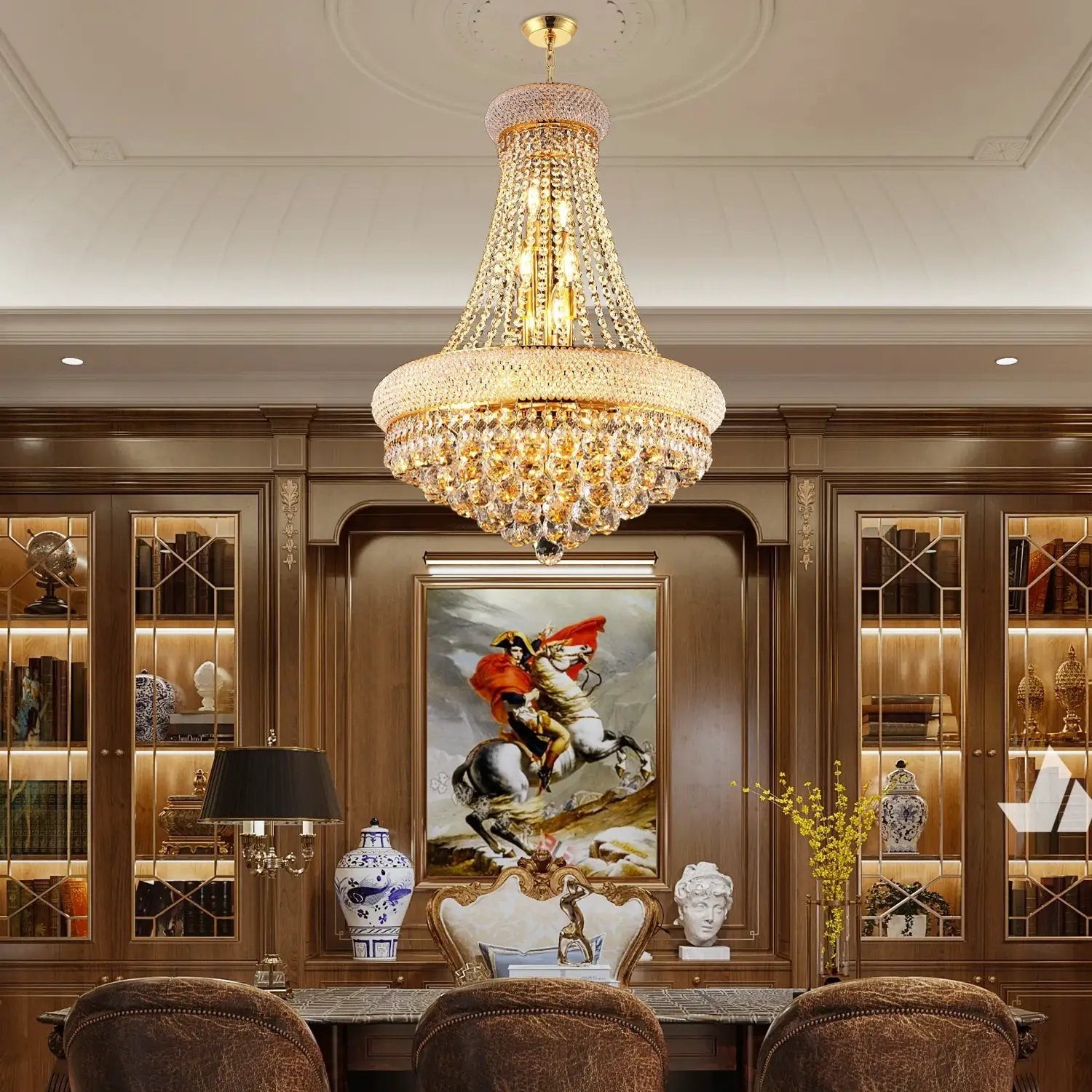 24-Inch Gold Crystal Chandelier, 12-Light French Empire Style Ceiling Light by HouseOfZazla