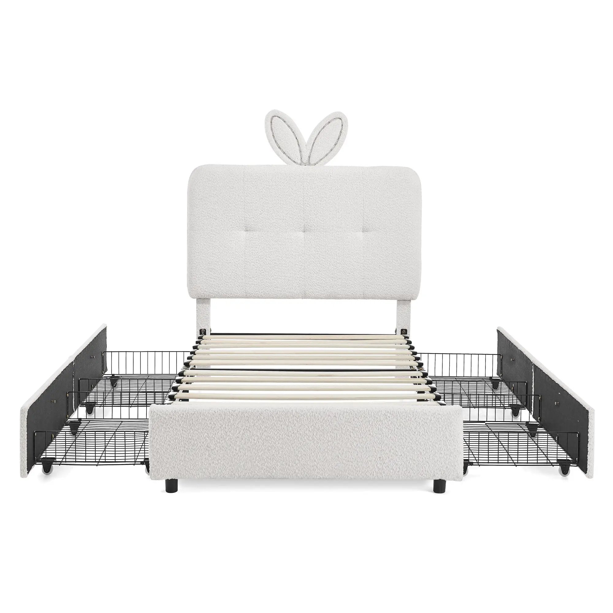 Upholstered Bed With Oversized Rabbit Ear Headboard, LED Lights & 4 Storage Drawers by Unique Piece Furniture