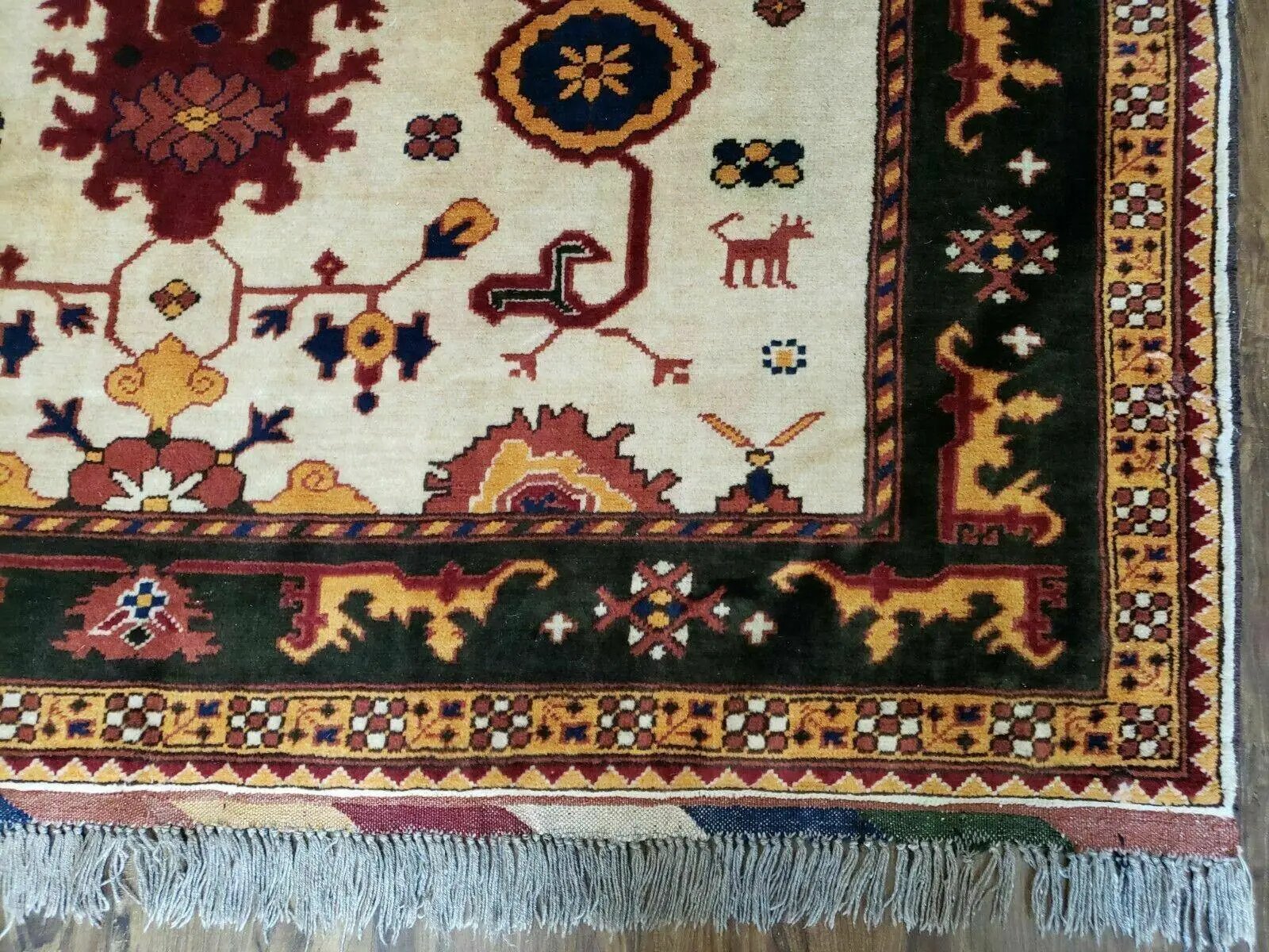 5' X 6' Vintage Handmade Knotted Turkish Kazak Pattern Wool Rug Bohemian Boho Interior Design by Jewel Rugs