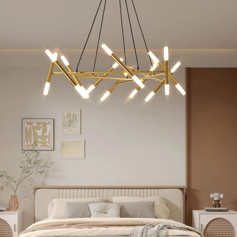 41' Golden Modern Chandelier Light Fixture with Branch Design by HouseOfZazla