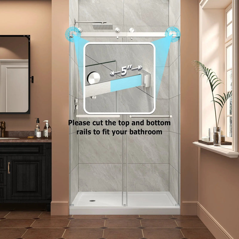 43"-48" W x 76" H Brushed Nickel Reversible Double Bypass Sliding Shower Door by HouseOfZazla