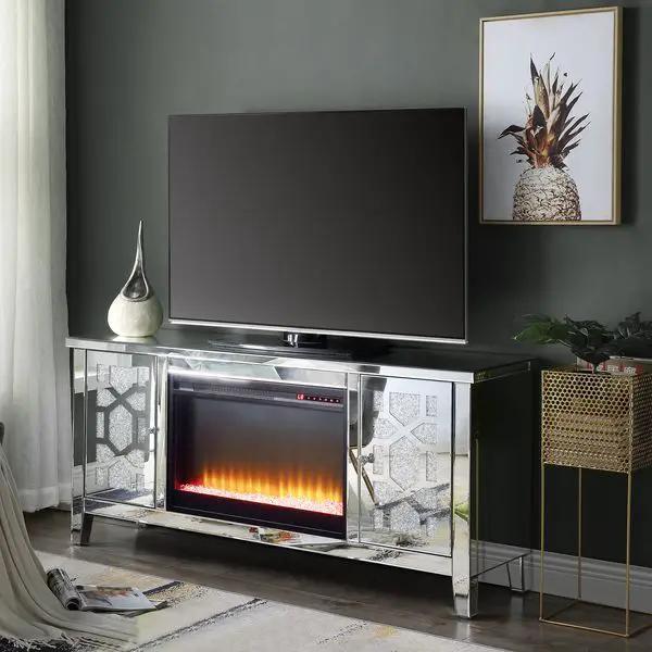 Noralie - 28" TV Stand With Fireplace - Mirrored & Faux Diamonds by Unique Piece Furniture