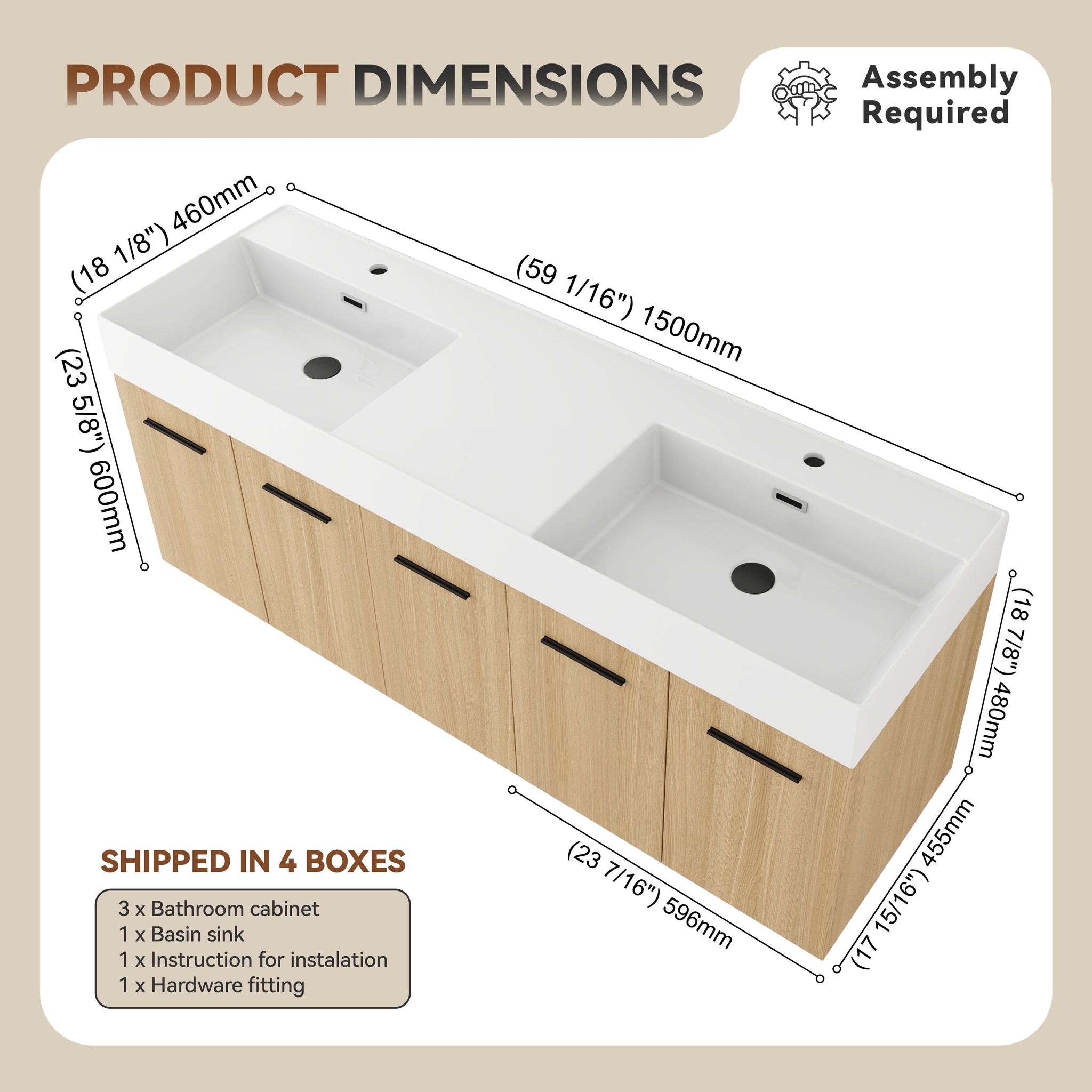 60" Floating Double Sink Bathroom Vanity with Extra-Large Storage by HouseOfZazla