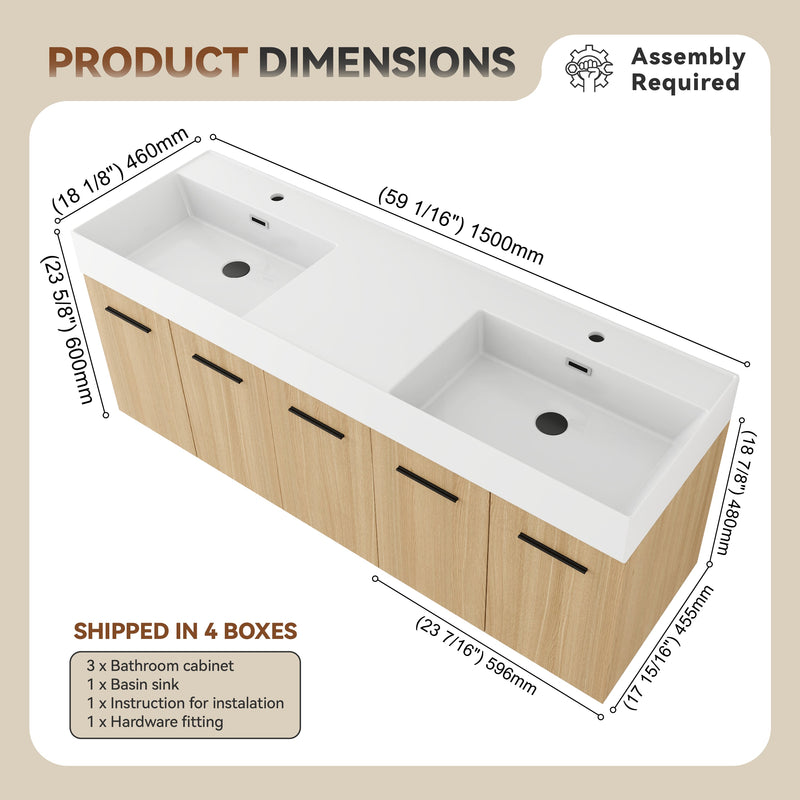 60" Floating Double Sink Bathroom Vanity with Extra-Large Storage by HouseOfZazla