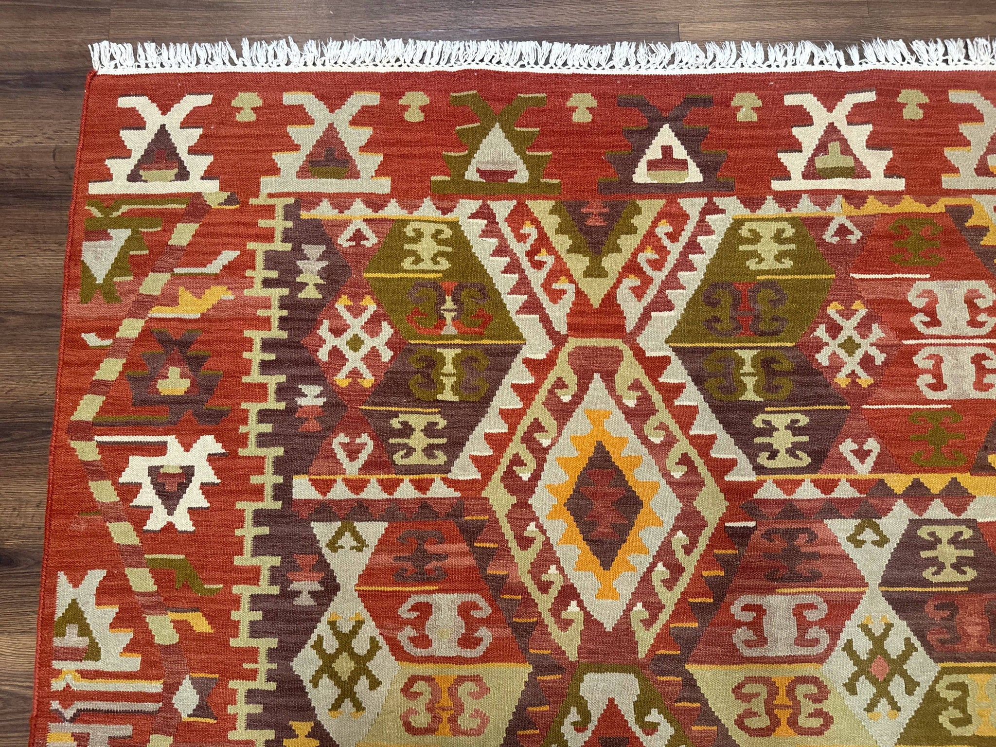 Turkish Kilim Rug 8x10, Geometric Design, Large Kilim Carpet by Jewel Rugs