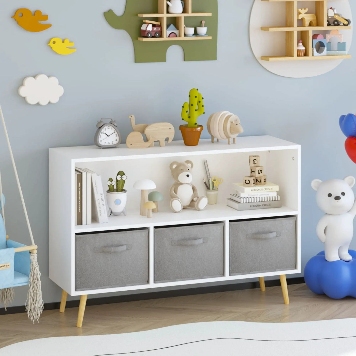 Bookcase With Collapsible Drawers, Book Display Organizer by Unique Piece Furniture