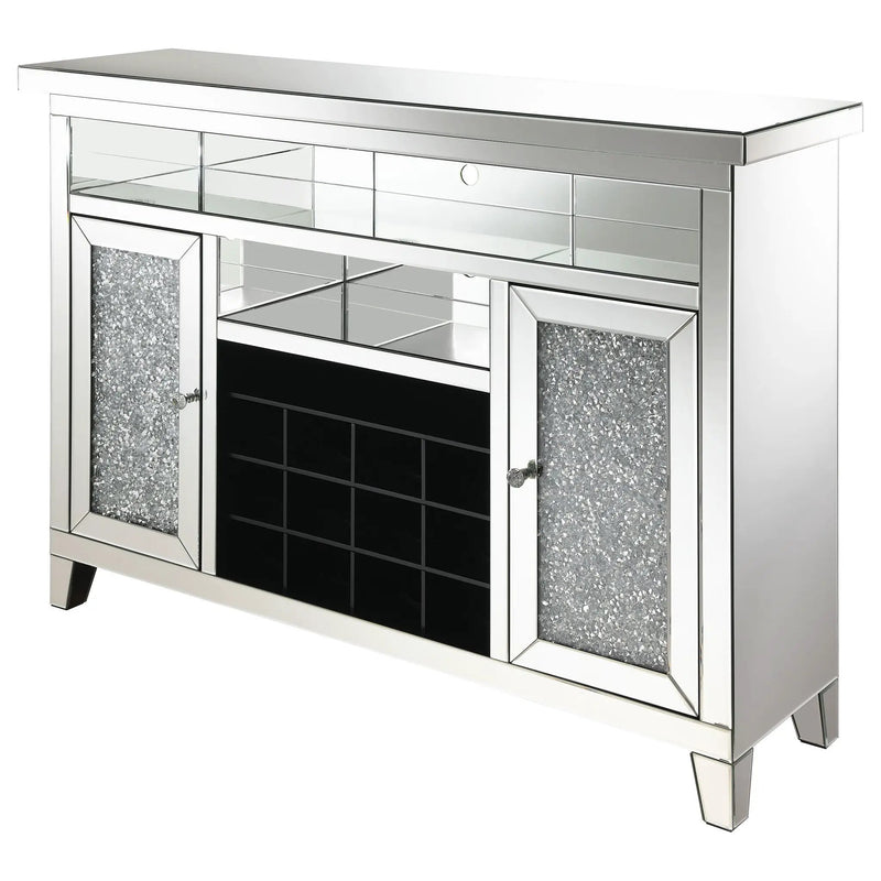 Melinda 2-door LED Mirrored Wine Storage Bar Cabinet Silver by Unique Piece Furniture