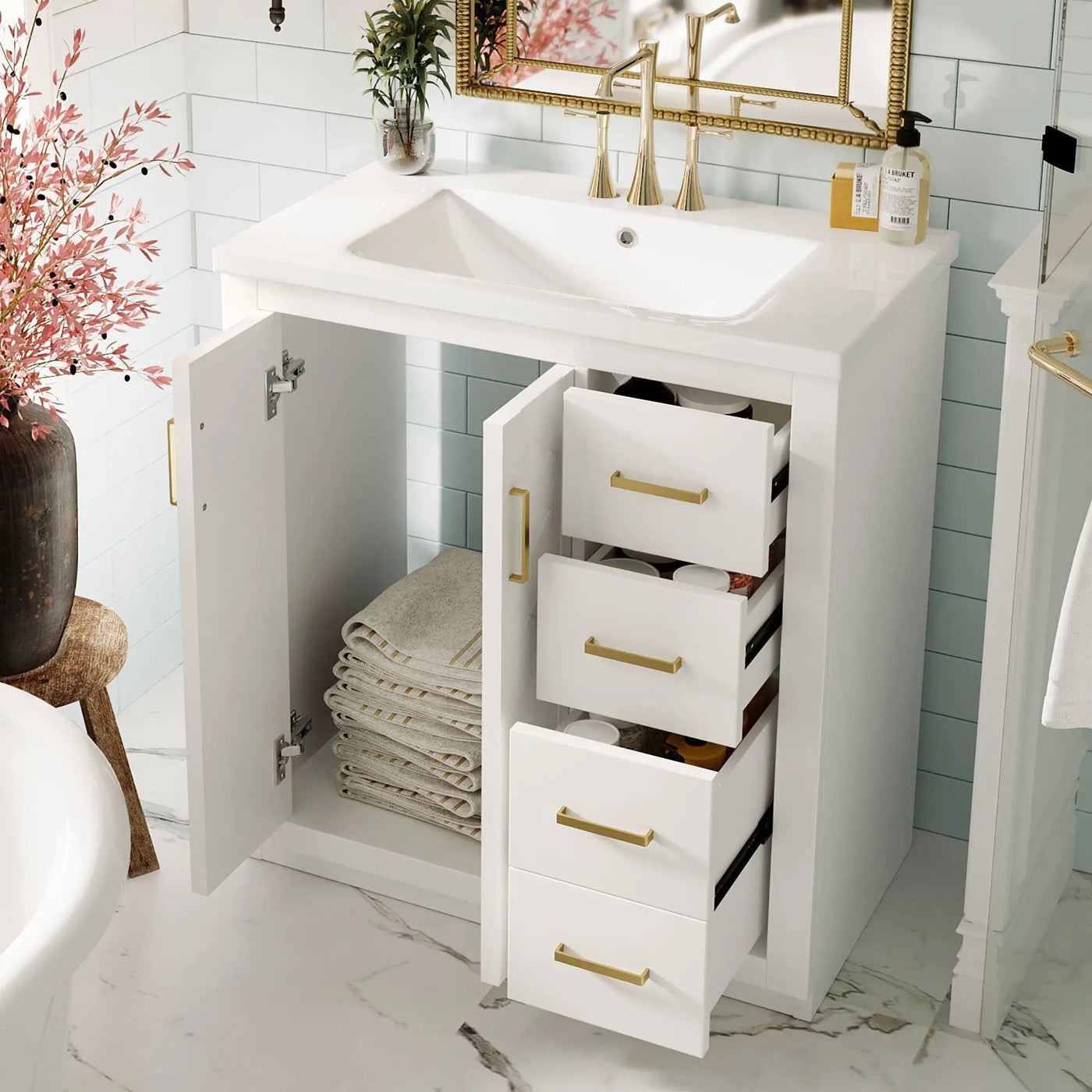 Bathroom Vanity With Sink, Storage Cabinet, Freestanding Set With 3 Drawers & Soft Closing Doors by Unique Piece Furniture