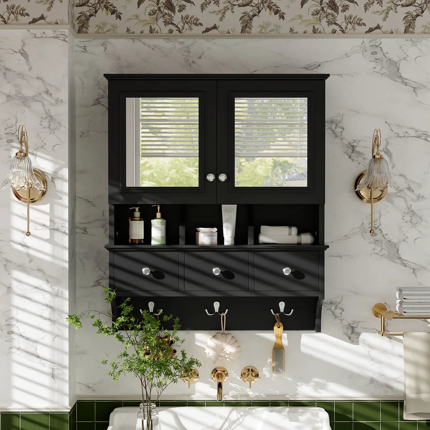 Modern Bathroom Mirror Cabinet With Drawers, Organizer Hooks, And High-Definition Mirrors by Unique Piece Furniture