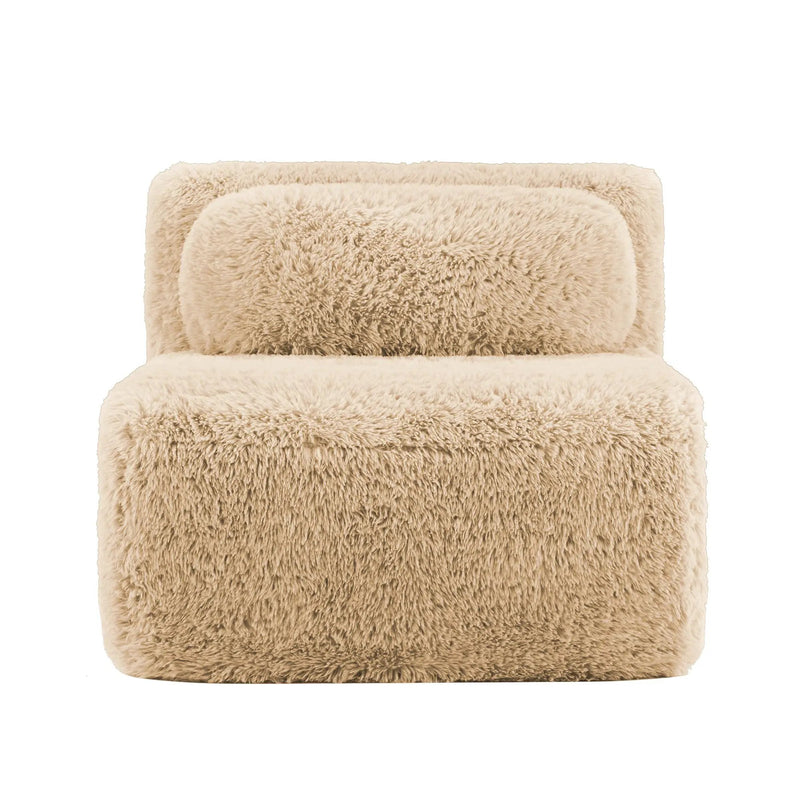 Aviana Armless Sofa with Pillow – Plush Fabric, Light Khaki by HouseOfZazla