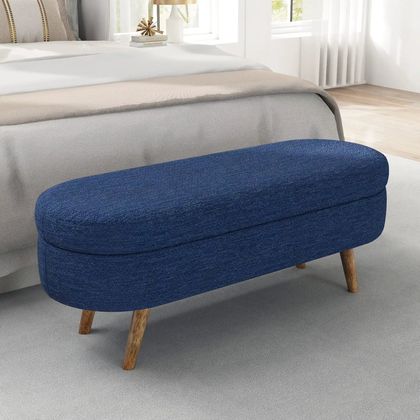 Ottoman Oval Storage Bench With Rubber Wood Legs by HouseOfZazla