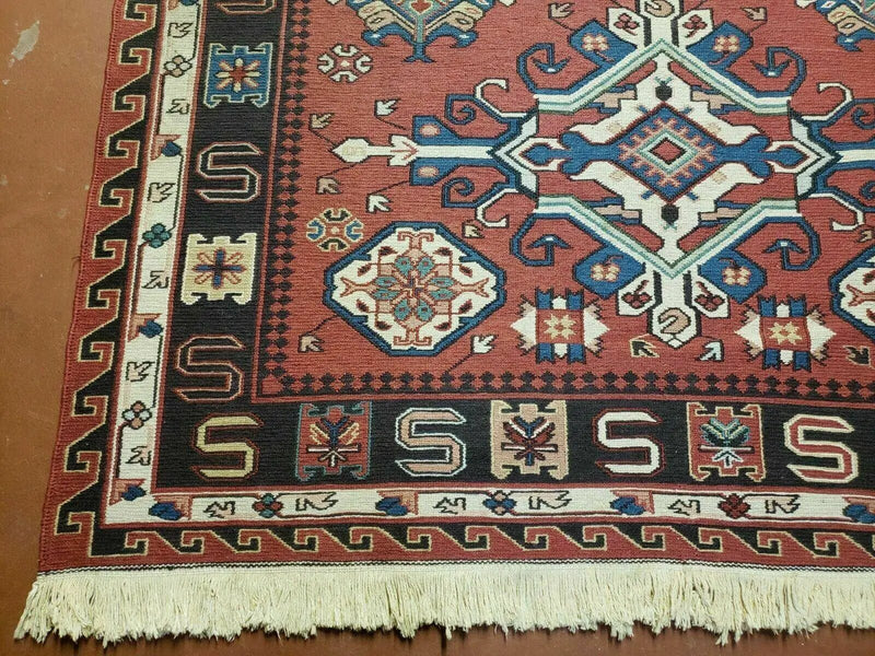 4' X 6' Vintage Russian Kilim Handmade Caucasian Soumak Flat Weave Wool Rug by Jewel Rugs