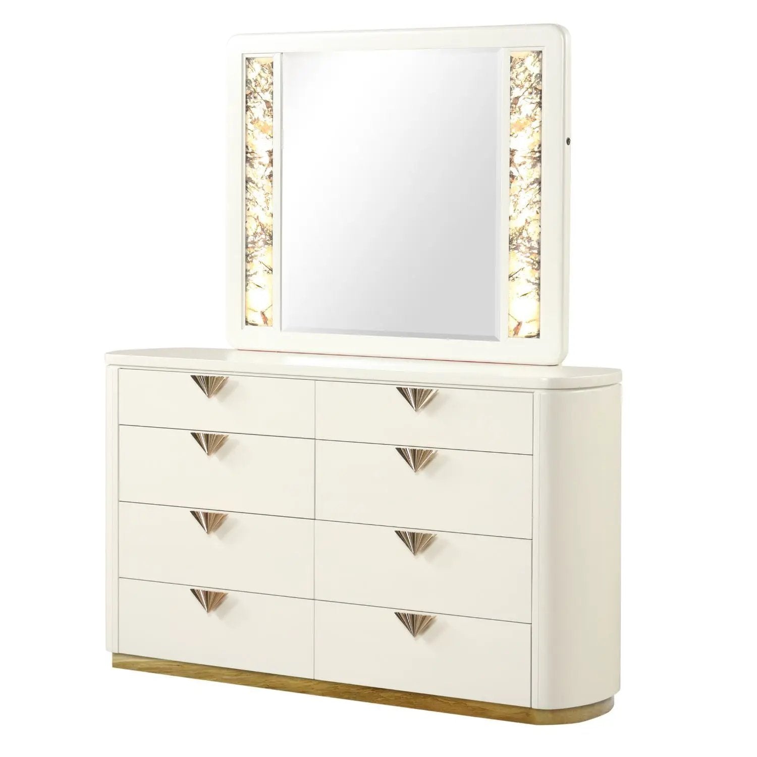 La Pierre - Rectangular Mirror & LED Lighting Panels - Beige by HouseOfZazla