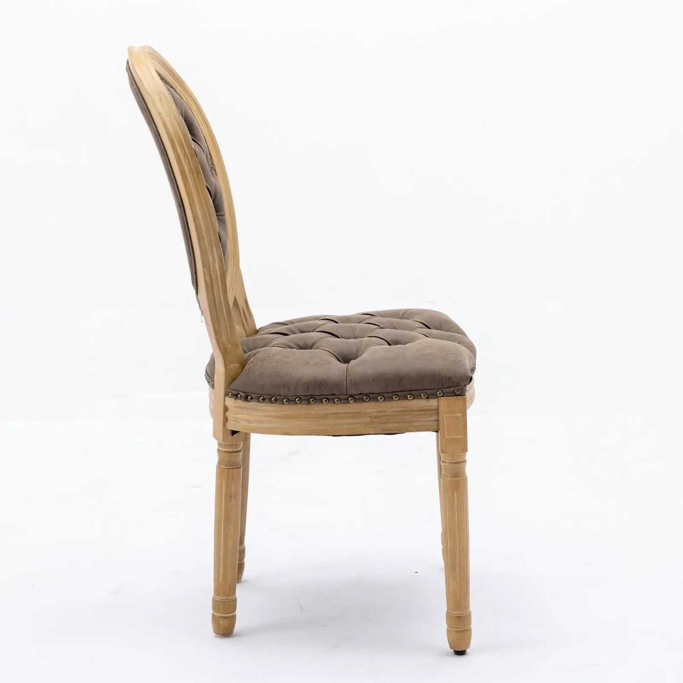 French Style Solid Wood Frame Antique Painting, Hand-Pulled Buckle Decoration Artificial Dining Chair With Nailhead Trim, Wood Legs by Unique Piece Furniture