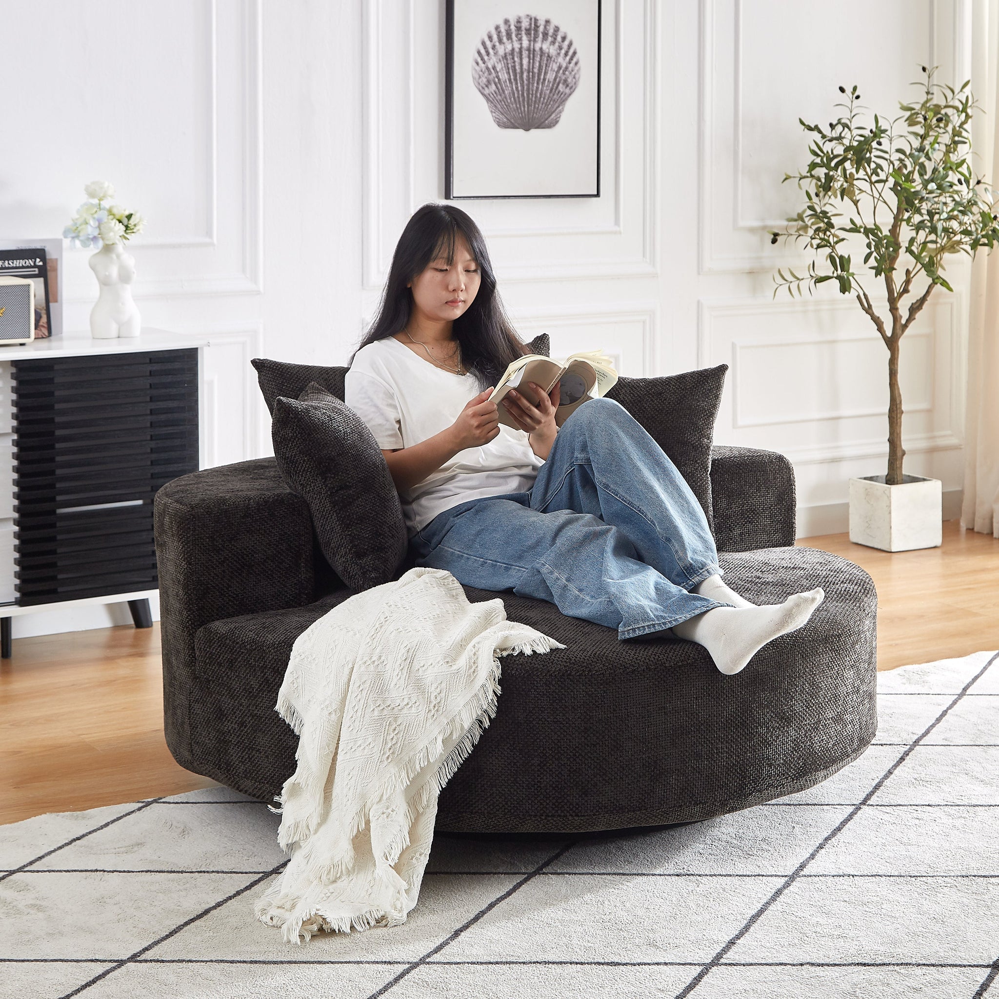 55'' Chenille Foam Single Swivel Chair by HouseOfZazla