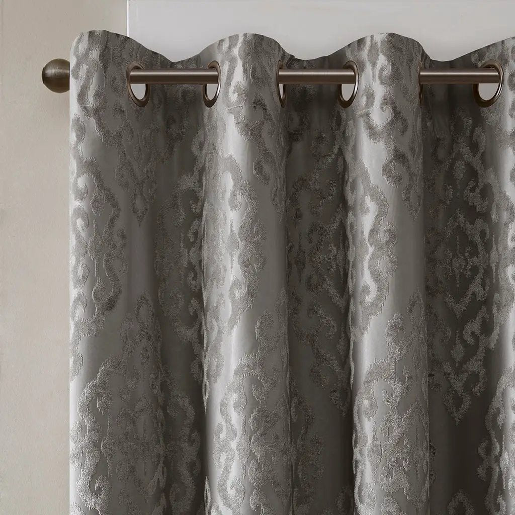 Knitted Jacquard Damask Total Blackout Grommet Curtain Panel by HouseOfZazla