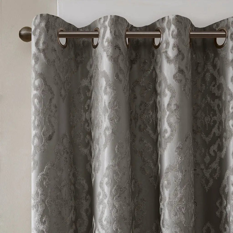 Knitted Jacquard Damask Total Blackout Grommet Curtain Panel by HouseOfZazla
