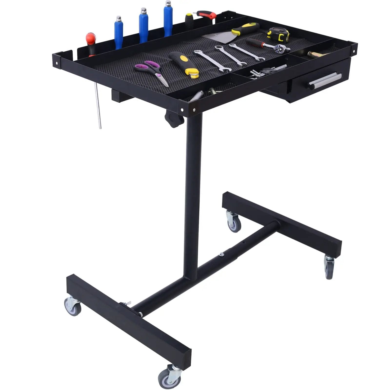 Adjustable Tear Down Work Table With Drawer For Garages, Repair Shops, And Diy, Portable, (4) 2.5" Swivel Casters, 220 Pound Capacity, Rubber Corners, Heavy Duty Steel by Unique Piece Furniture