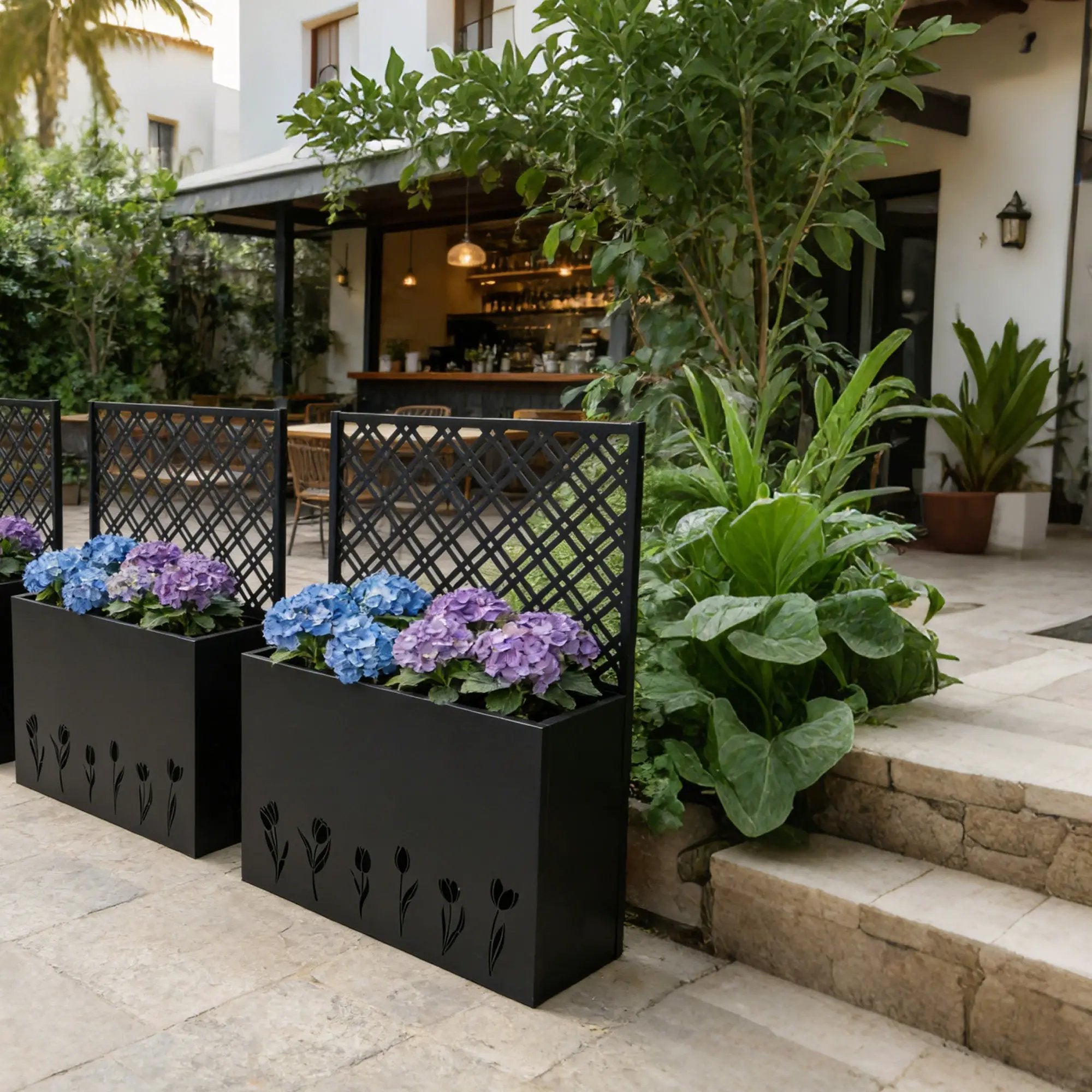 Tall Metal Planter Raised Garden Bed with Trellis by HouseOfZazla