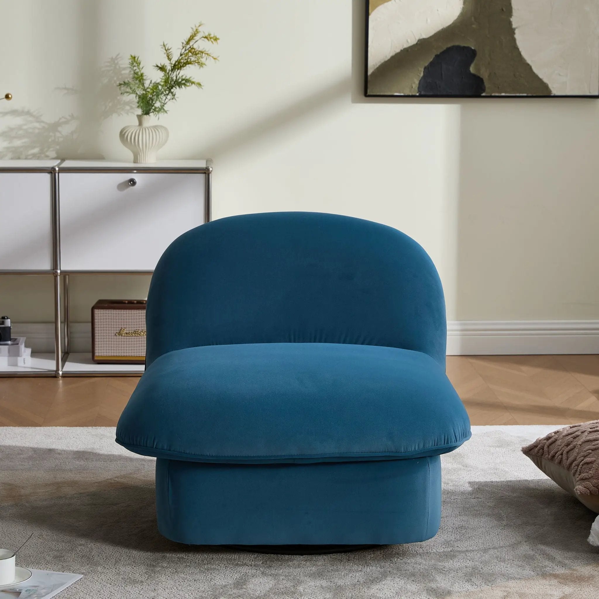 Pumpkin Shaped Swivel Accent Chair, 360 Degree Rotation For Living Room by Unique Piece Furniture