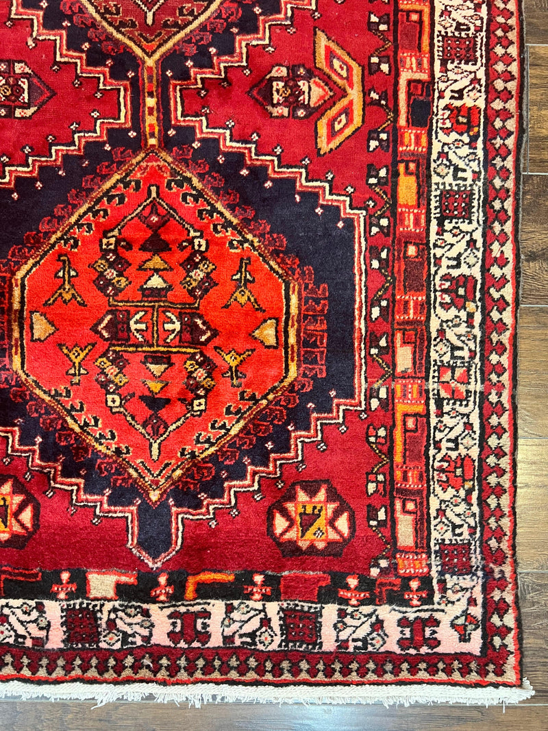 Persian Heriz Runner Rug 3.7 x 11, Persian Tribal Runner, Handmade Wool, Medallions, Geometric, Red, Antique Vintage Hand Knotted Rug by Jewel Rugs