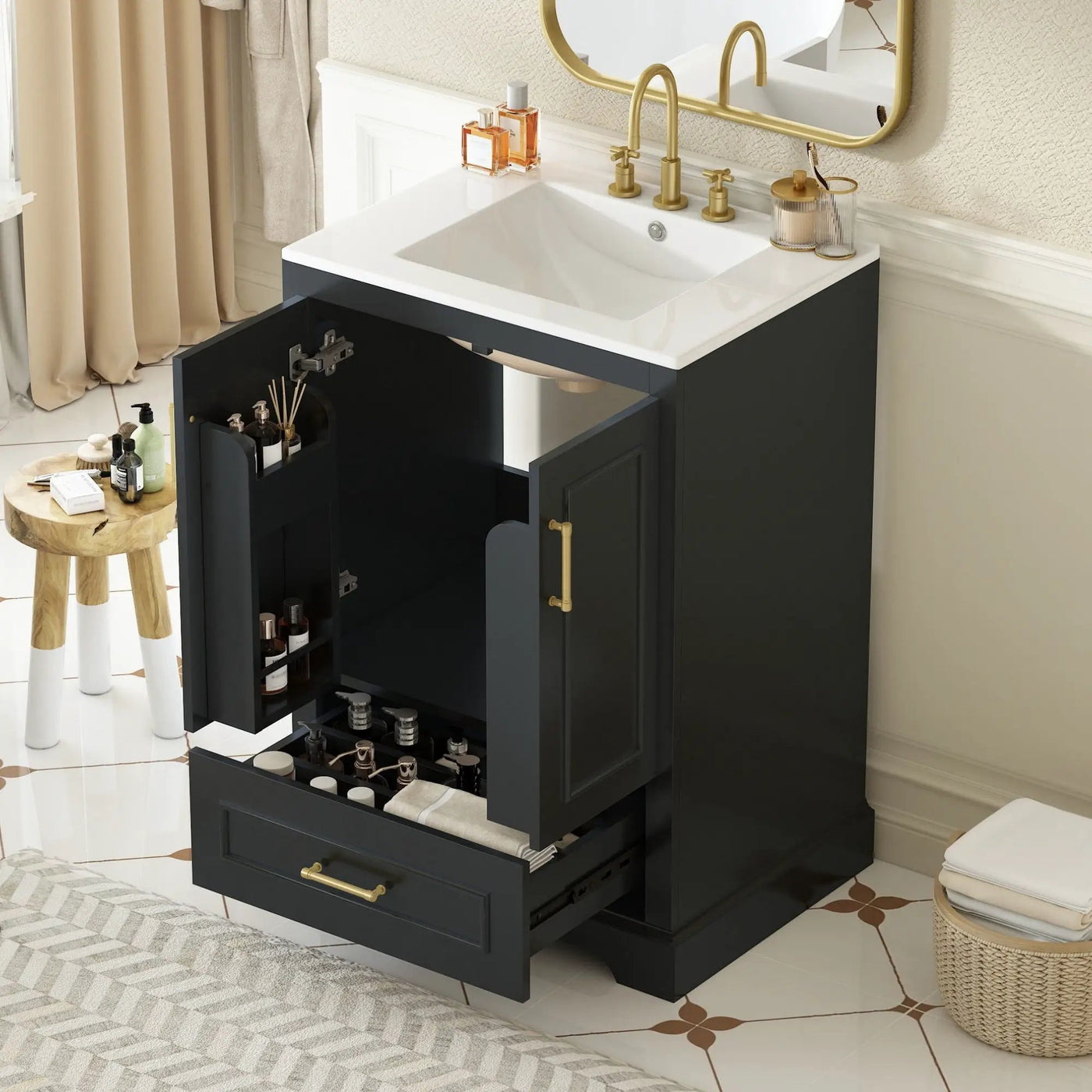 Bathroom Vanity With Sink, 1 Divided Drawer And 2 Soft Close Doors With Double Shelf by Unique Piece Furniture