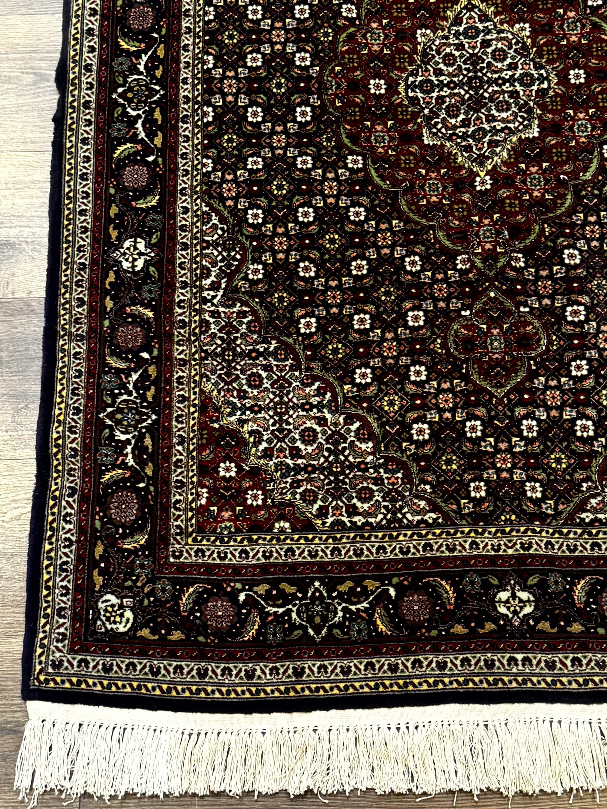 Persian Tabriz Rug 3x5, Wool on Silk Foundation, Very Fine 550 KPSI, Dark Navy Blue by Jewel Rugs