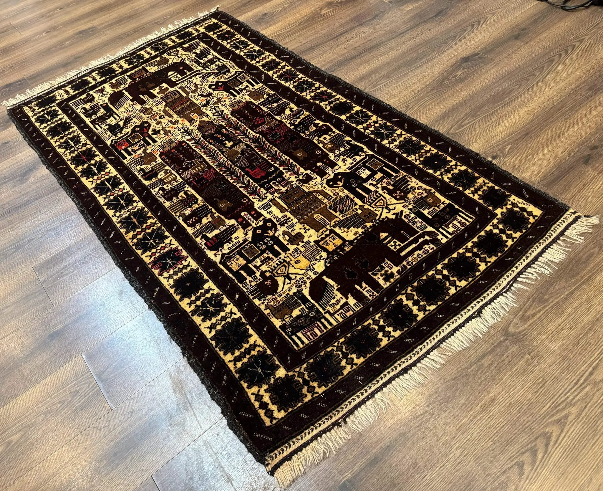 Persian Baluch Tribal Rug 4x6, Human and Bird Pictorials, Vintage, Wool, Collectible by Jewel Rugs