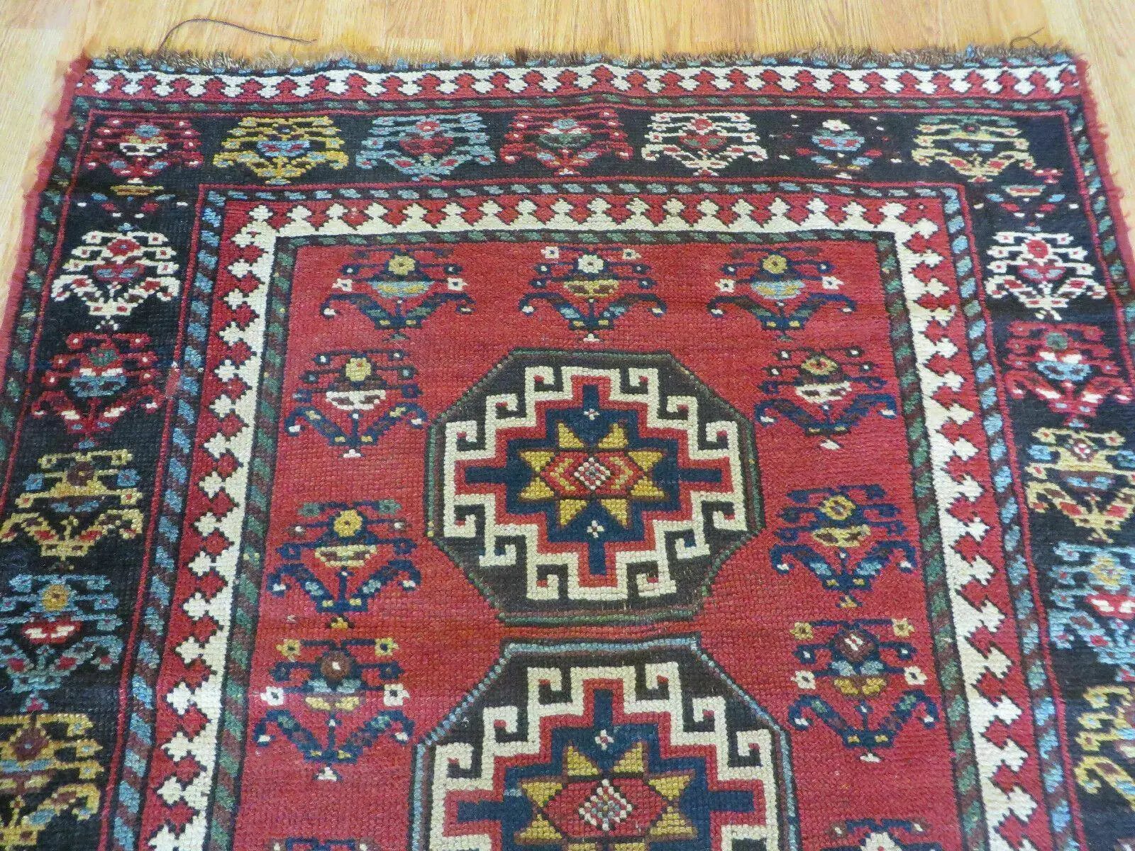 3' 3" X 10' Hand-Knotted Antique Handmade Caucasian Kazak Wool Runner Rug by Jewel Rugs