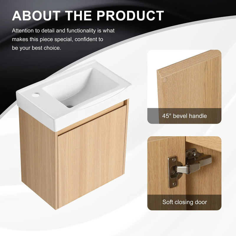 Modern Bathroom Vanity With Ceramic Basin, Wall Mounted Floating Sink Combo, Storage Cabinet by HouseOfZazla