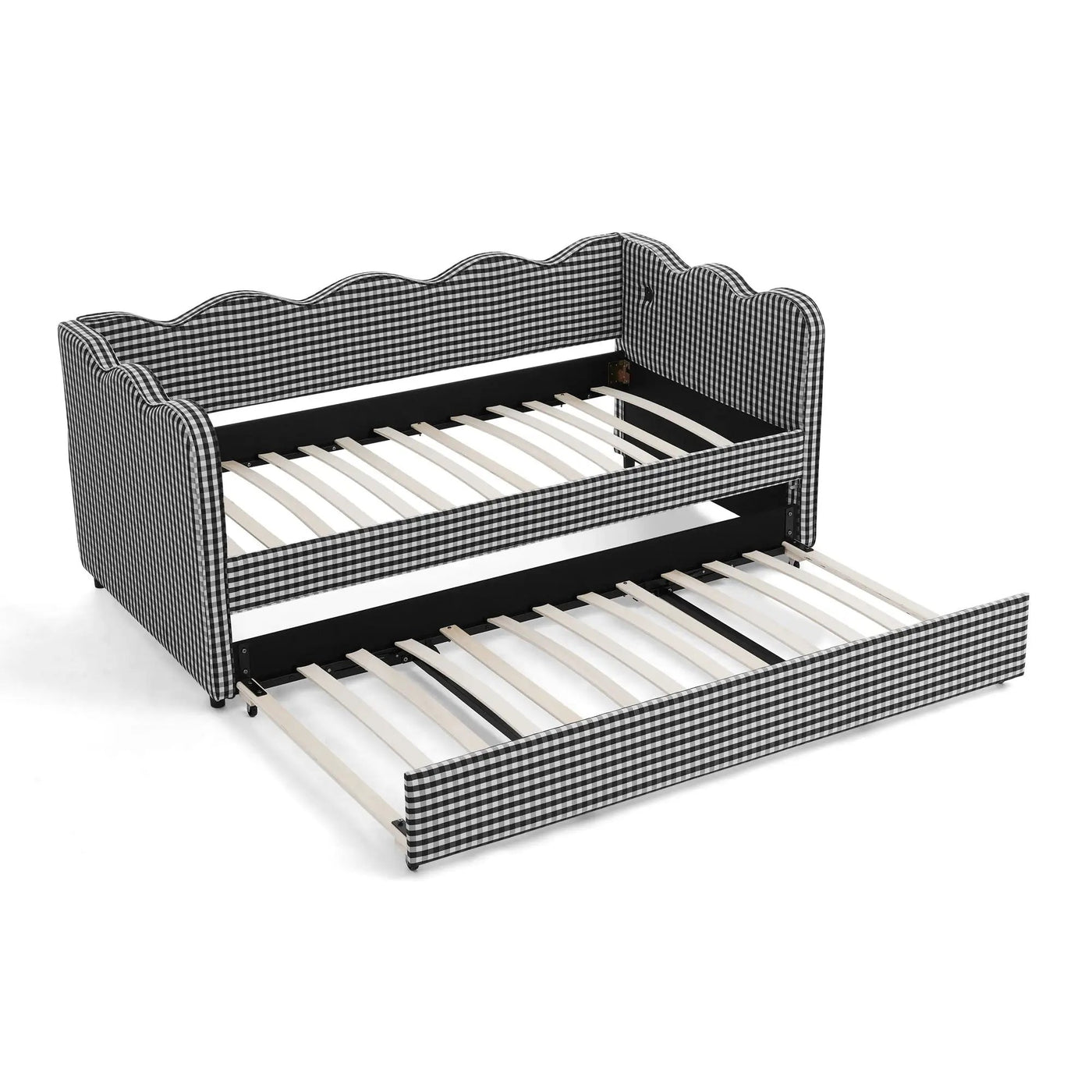Gingham Daybed With USB Charging Port, Wave Shaped Design by HouseOfZazla