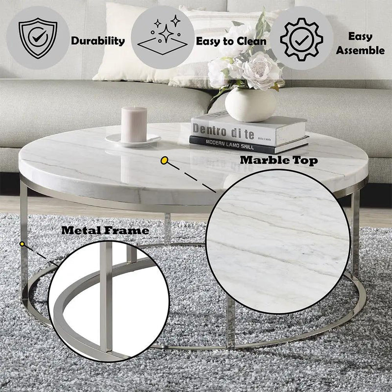 Zaidee - Coffee Table With Marble - Marble Top & Nickel by Unique Piece Furniture
