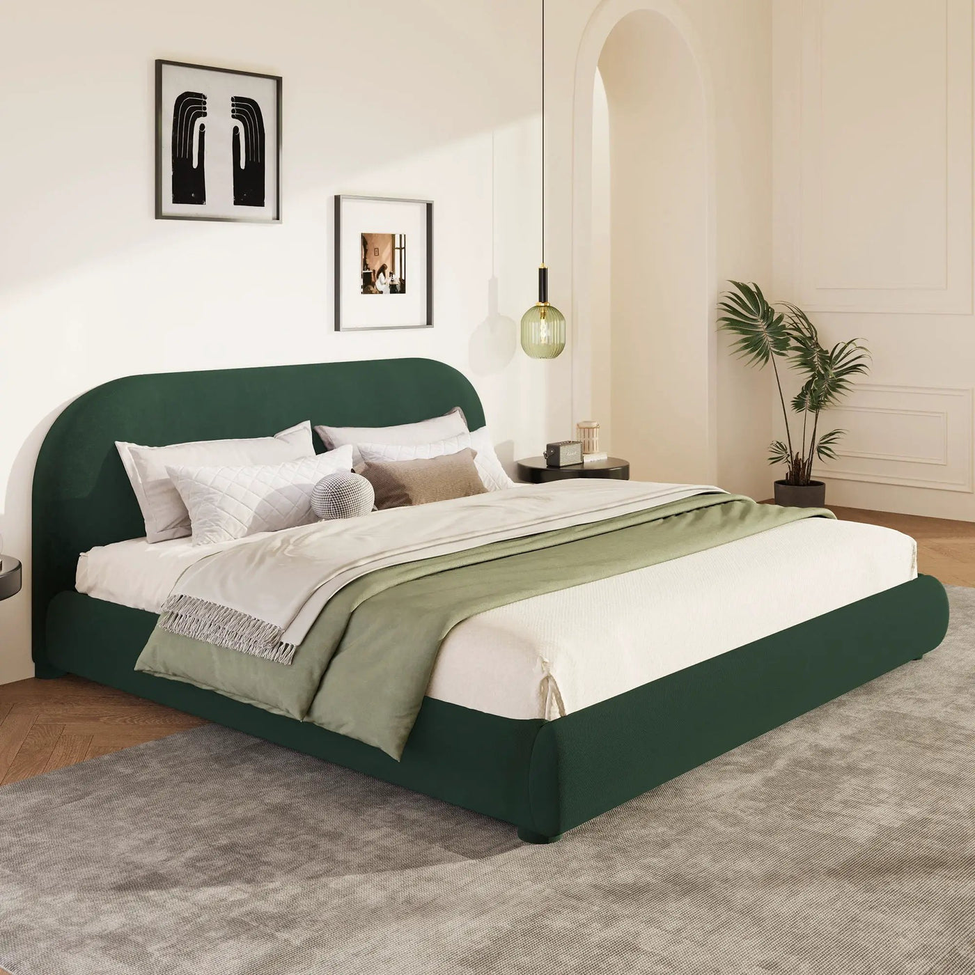 Upholstered Simple Modern Bedroom Bed With Curved Headboard by HouseOfZazla