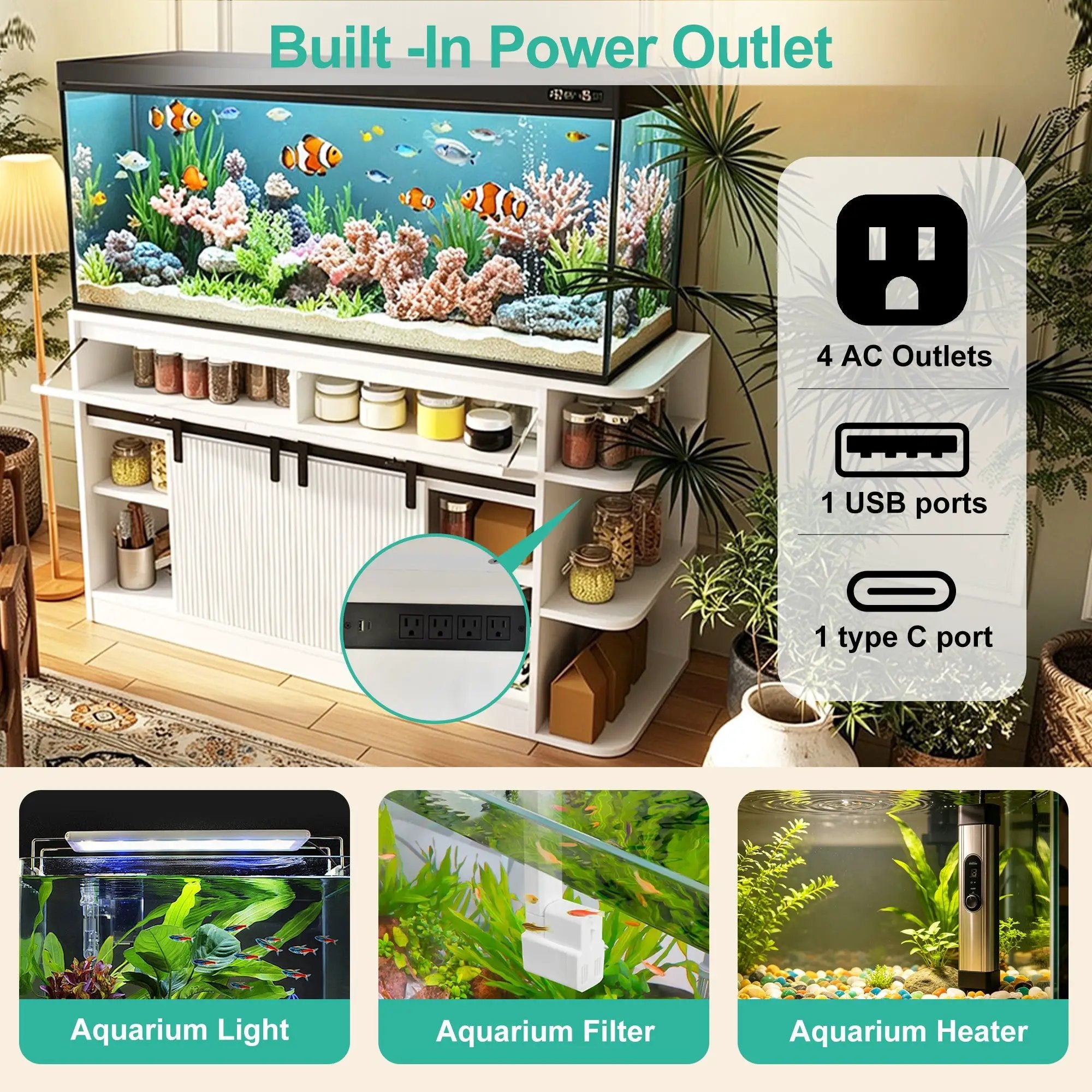 75 Gallon Fish Tank Stand with LED Light & Power Outlets by HouseOfZazla