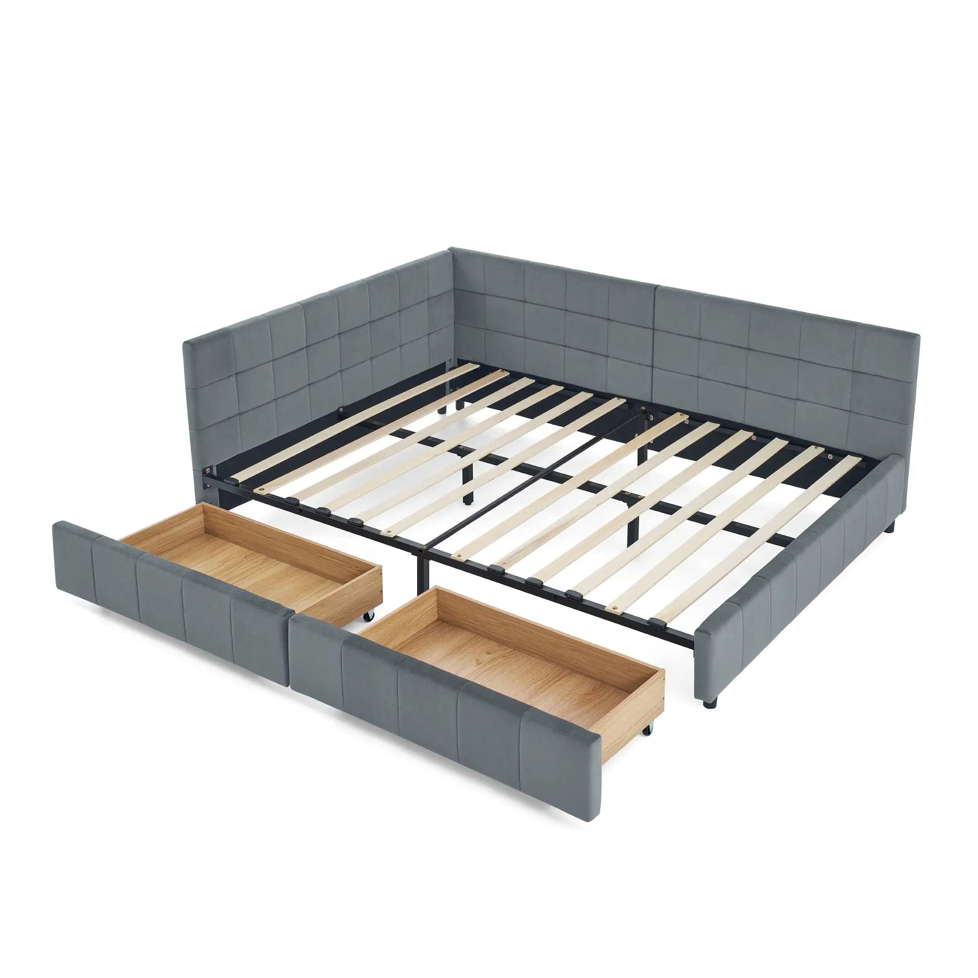 Mid-Century Storage Upholstered Tufted Bed Frame With Backrest And Armrests by Unique Piece Furniture