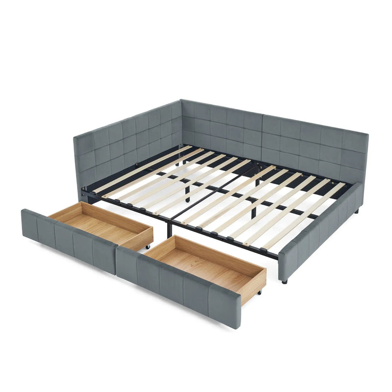 Mid-Century Storage Upholstered Tufted Bed Frame With Backrest And Armrests by HouseOfZazla