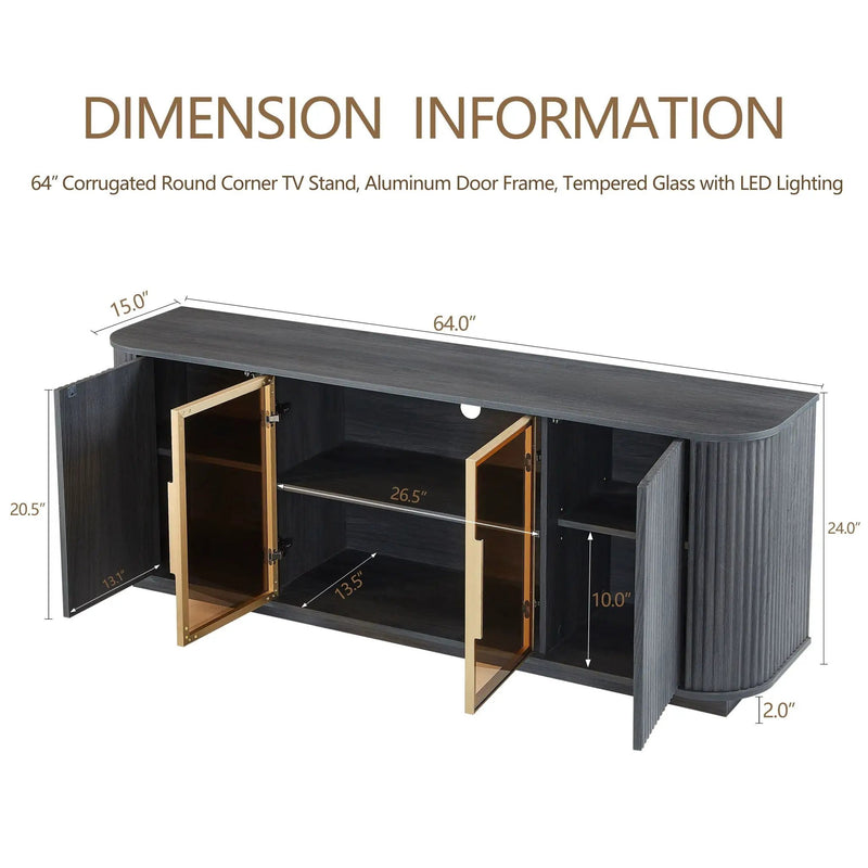 Modern 64" Wavy TV Cabinet With LED Lights - Black by Unique Piece Furniture