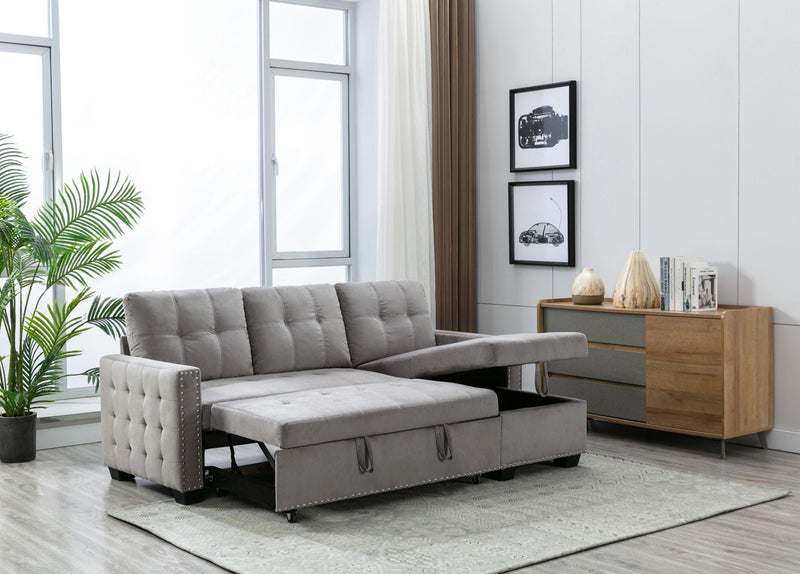 Reversible Sectional Storage Sleeper Sofa Bed, L-Shape 2 Seat Sectional Chaise With Storage, Skin-Feeling Fabric by HouseOfZazla