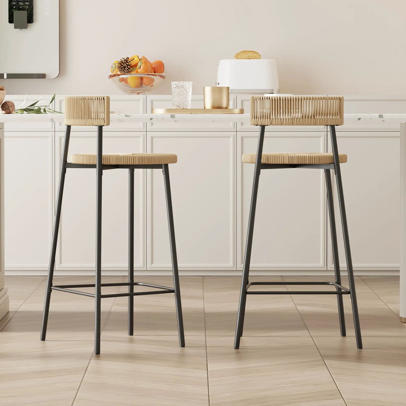 Boho Style Handwoven Paper Rope Counter Stools (Set of 2) by HouseOfZazla